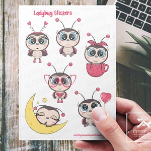 Feuille d'autocollants coccinelle, autocollants mignons, fabrication de cartes, autocollant de scrapbooking, autocollants pour agenda, autocollant créations enfants, autocollant pour ordinateur portable, autocollant enfant