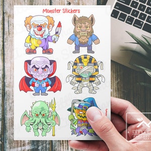 Adesivos de monstro, adesivos de Halloween, palhaço assustador, vampiro, homem-lobo, lobisomem, múmia, suprimentos para fazer cartões, adesivo para scrapbook, adesivo para planejador