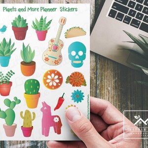Feuille d’autocollants Plants & More Planner, Fabrication de cartes, Scrapbook, Journal, Planificateur, Artisanat, Fleur, Cactus, Succulent, Cinco De Mayo, Crâne de sucre
