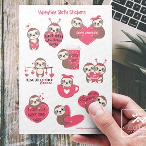 Feuille d’autocollants Valentine Sloth, autocollants paresseux mignons, fabrication de cartes, autocollants Scrapbook, autocollants planificateur, autocollant Kids Craft, Saint-Valentin