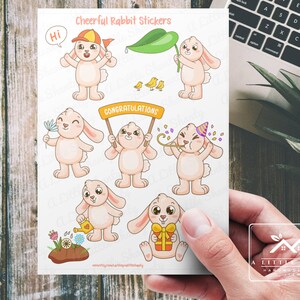 Autocollants de lapin joyeux, fabrication de cartes, scrapbooking, planificateur, artisanat pour enfants, autocollants de lapin, autocollants pour enfants, autocollants d’anniversaire