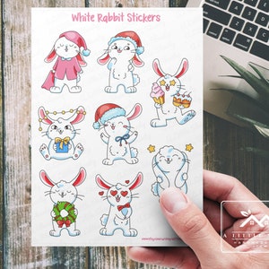 Weiße Kaninchen Aufkleber, Karten machen Aufkleber, Scrapbook Aufkleber, Planer, Basteln für Kinder, Hasen Aufkleber, Aufkleber für Kinder, Albernes Kaninchen