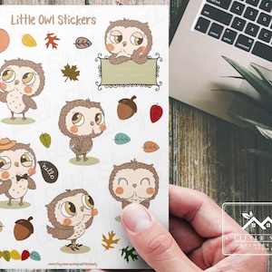 Feuille d’autocollants Little Owl, Fabrication de cartes, Scrapbook, Planificateur, Artisanat pour enfants, Étiquettes cadeaux, Sac de friandises, Hiboux, Feuilles, Temps d’automne, Thanksgiving, Retour à l’école