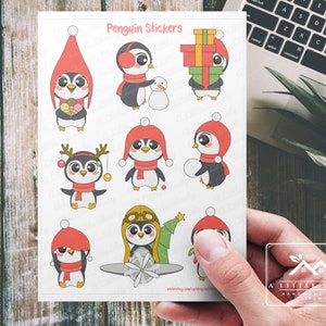 Feuille d’autocollants pingouin, feuille d’autocollants mignons, fabrication de cartes, autocollants scrapbook, autocollants planificateur, autocollants pour enfants, autocollants de Noël