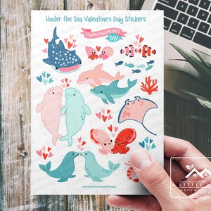 Unter dem Meer Valentinstag Aufkleber, Kartenherstellung, Scrapbook Aufkleber, Planer, Handwerk, Robben, Delfin, Stachelrochen, Krabben, Fisch, Wal, Ozean