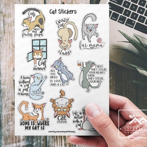 Feuille d'autocollants pour chat, fabrication de cartes, scrapbooking, agenda, travaux manuels, étiquettes cadeaux, amoureux des chats, maman fourrure, personne chat, femme chat folle, c'est mieux avec un chat