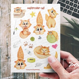 Autocollants/embellissements de chat à l’aquarelle, fabrication de cartes, scrapbooking, planificateur, journal, artisanat pour enfants, chats, cœurs, chats kitty espiègles, feuille d’autocollants, souris