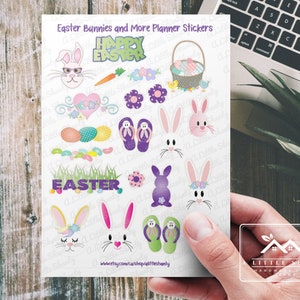 Lapins de Pâques et plus d’autocollants de planificateur, fabrication de cartes, scrapbooking, créations en papier, lapin de Pâques, enfants, tongs, poussin, panier, œufs, fèves à la gelée