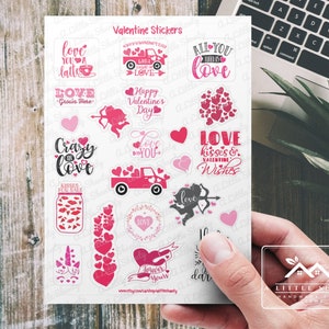 Feuille d’autocollants pour la Saint-Valentin, fabrication de cartes, fournitures de scrapbooking, planificateur, artisanat, joyeuse Saint-Valentin, l’amour grandit ici, pour toujours, cœurs, amoureux