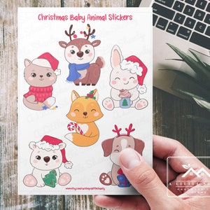 Stickers Noël bébé animal, Stickers mignons, Fabrication de cartes, Stickers scrapbooking, Stickers agenda, Stickers enfants, Feuille d'autocollants Noël