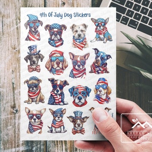 4 juillet feuille d'autocollants pour chien, fabrication de cartes, autocollant de scrapbooking, agenda, étiquettes cadeaux, autocollants pour enfants, autocollants animaux, amoureux des chiens