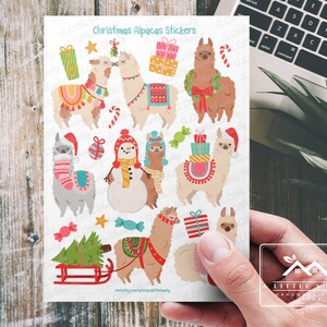 Feuille d'autocollants de Noël, alpagas, fabrication de cartes, scrapbooking, agenda, travaux de loisirs créatifs pour enfants, étiquettes, journal, alpagas, autocollants des fêtes, cadeaux, emballage cadeau