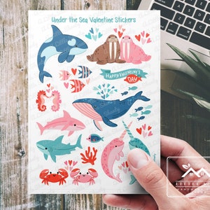 Feuille d'autocollants sous la mer, fabrication de cartes, autocollants de scrapbooking, agenda, travaux manuels, phoques, dauphin, hippocampes, crabes, poisson, baleine, océan