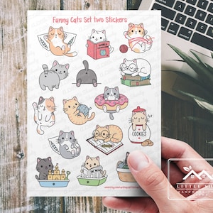 Lot de 2 autocollants chats rigolos, chatons espiègles, feuille d'autocollants chat mignon, fabrication de cartes, autocollants de scrapbooking, autocollants pour agenda, autocollants créatifs pour enfants