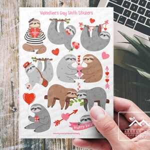 Feuille d'autocollants paresseux pour la Saint-Valentin, fabrication de cartes, autocollants de scrapbooking, agenda, travaux manuels, paresseux, joyeuse saint valentin, chocolats en forme de coeur