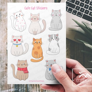 Feuille d'autocollants de chat mignon, fabrication de cartes, fournitures de scrapbooking, planificateur, travaux manuels, étiquettes cadeaux, amoureux des chats, personne de chat, dame folle de chat, autocollants pour enfants