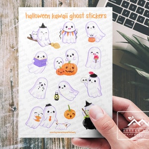 Autocollants fantômes Halloween Kawaii, fabrication de cartes, scrapbooking, planificateur, journal, créations en papier, enfants, fantôme, citrouille, sorcière, pomme de bonbon, histoire de fantôme, chien