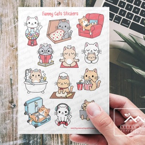 Stickers chats rigolos, chatons espiègles, feuille d'autocollants chat mignon, fabrication de cartes, autocollants de scrapbooking, agenda d'autocollants, autocollants créatifs pour enfants