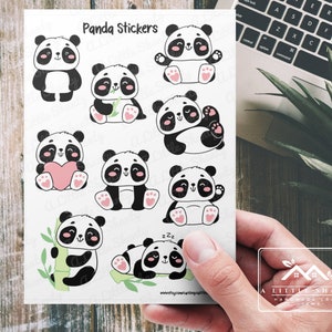 Feuille d'autocollants panda, fabrication de cartes, autocollant de scrapbooking, agenda, étiquettes cadeaux, sac de friandises, autocollants pour enfants, autocollants animaux, fournitures créatives
