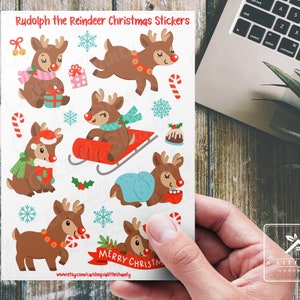 Autocollants de Noël Rudolph le renne, fabrication de cartes, scrapbooking, planificateur, journal, créations en papier, créations pour enfants, invitations, cannes de bonbon, cadeaux, traîneau