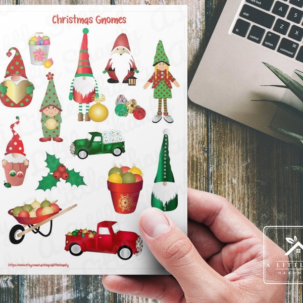 Christmas Gnomes Stickers,Card making,Scrapbooking,Planner,Journal,Paper Craft,Kids,Ornaments,Poinsettia,Old Red Truck,Old Time Truck,Santa