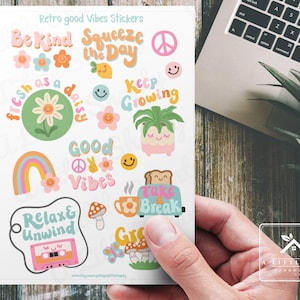 Stickers/embellissements rétro Good Vibes, Fabrication de cartes, Scrapbooking, Agenda, journal, Travaux manuels pour enfants, Peace, Groovy, Flower Power, Positif