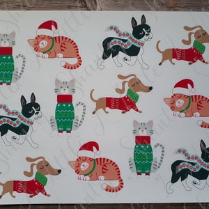 Stickers chiens et chats de Noël Bash, Fabrication de cartes, Scrapbooking, Créations en papier, Sticker de Noël, Animaux, Bonnet de Noel, Pull de Noël, Cadeau
