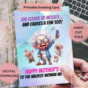 Cartão de Dia das Mães para imprimir da Kids, Cartão hilário para mãe ou avó selvagem, Cartão de felicitações para download digital, PDF dobrável 4x6 5x7