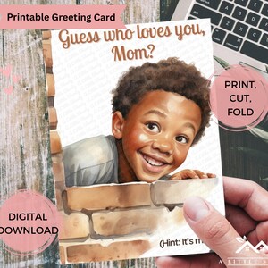 Cartão de Dia das Mães para imprimir do meu filho, design fofo "Adivinha quem te ama?", download instantâneo em 2 tamanhos com modelo de envelope bônus