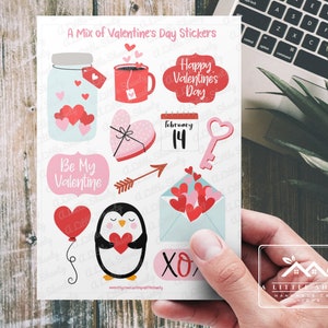 Un mélange de feuilles d'autocollants pour la Saint-Valentin, fabrication de cartes, fournitures de scrapbooking, artisanat pour enfants, planificateur, bonne Saint-Valentin, pot Mason, XOXO