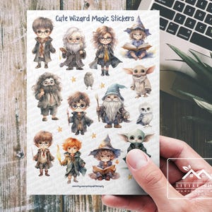 Feuille d'autocollants magiques de sorcier mignon, inspiré de Harry Potter, magie, fantastique, cadeau pour les fans de potier, travaux manuels pour enfants, scrapbooking, créations en papier, agenda