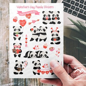 Feuille d'autocollants de panda de la Saint-Valentin, ours panda, fabrication de cartes, fournitures de scrapbooking, artisanat pour les enfants, autocollants de planificateur, autocollants pour les enfants