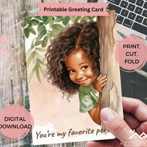 Cartão para impressão "Você é minha pessoa favorita" com aquarela de menina, cartão "Só porque sim", download instantâneo de saudação em 2 tamanhos + modelo de envelope