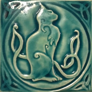 4"Celtic Cat ceramic Tile
