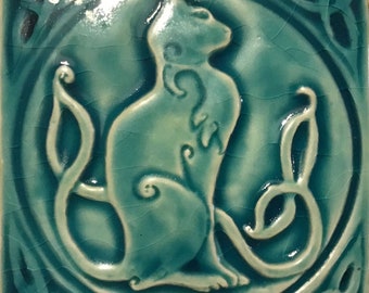 4"Celtic Cat ceramic Tile