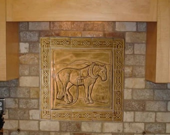 Handmade Plough Horse Backsplash Tile: Wheat Glaze Celtic Border