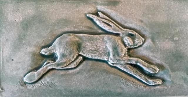Set of Three Running Hare Subway Feature Tiles in a Soft Green /grey ...