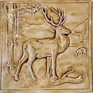12&quot; The majestic Stag Backsplash in caramel Glaze.