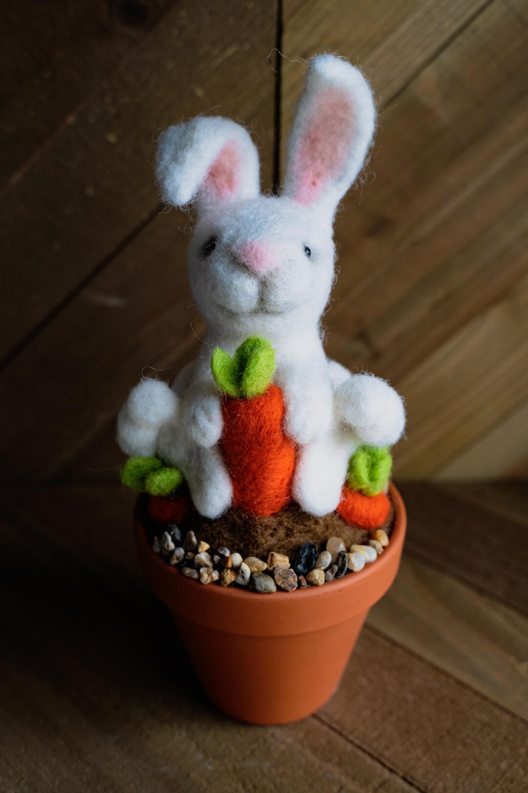 Needle Felted Bunny Rabbit in a Pot With Carrots - Easter, Spring or ...