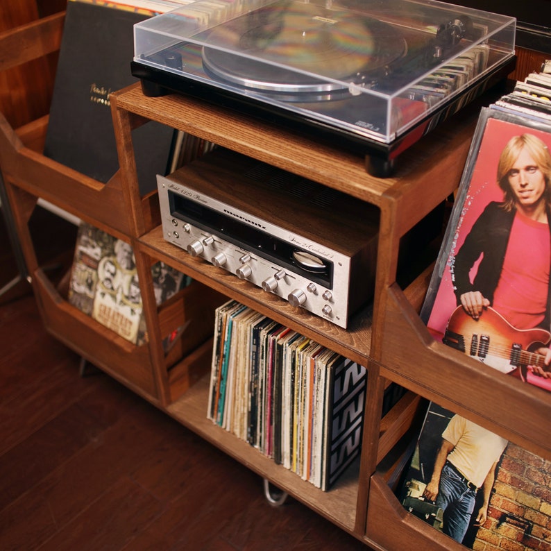 The Elliott Turntable Station: For Easy Listening with Soft Close Drawers Solid Wood 12 Vinyl Record Storage image 2