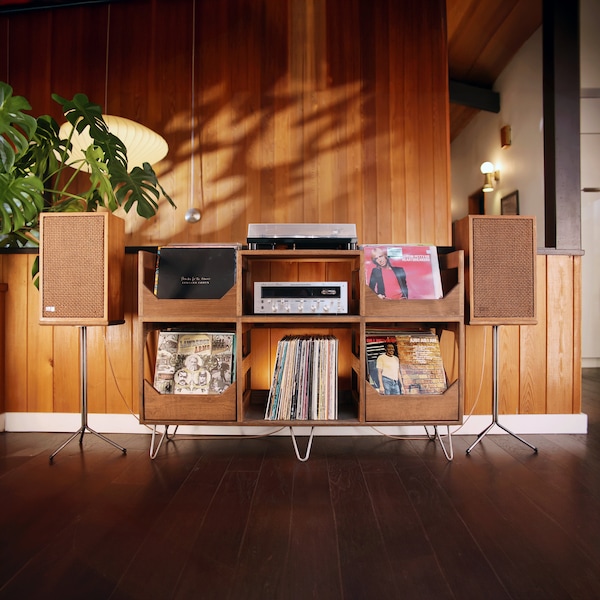 The Elliott Turntable Station: For Easy Listening with Soft Close Drawers - Solid Wood 12" Vinyl Record Storage