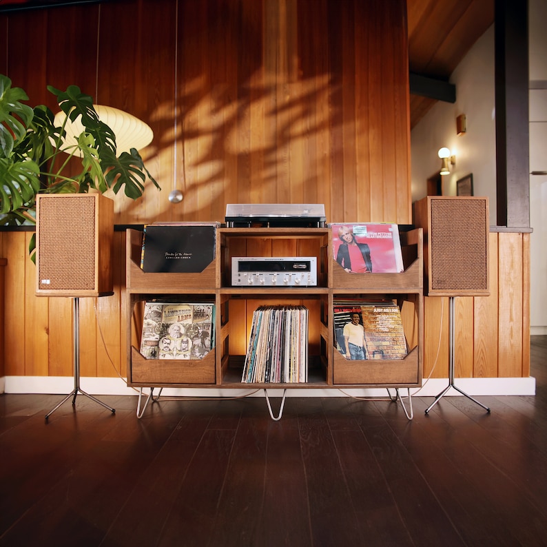 The Elliott Turntable Station: For Easy Listening with Soft Close Drawers Solid Wood 12 Vinyl Record Storage image 1
