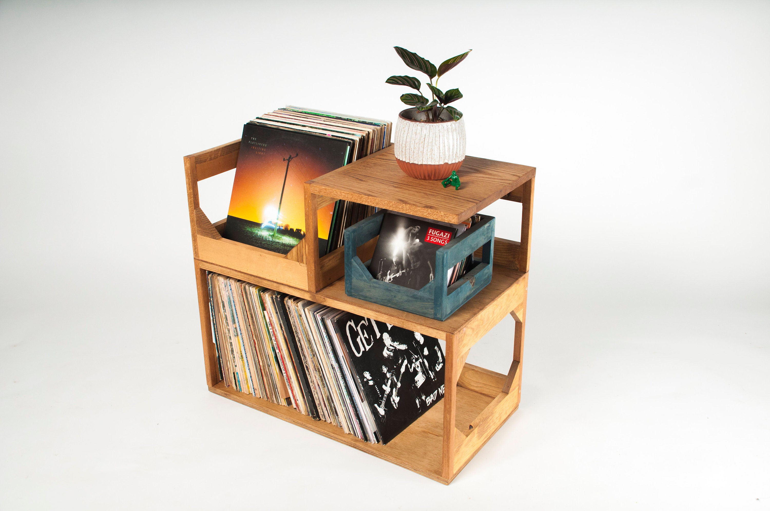 Wood Look Accent Furniture with Metal Frame NXN-HOME Industrial Side Table Record Player Stand with Storage Shelf for Coffee Books Magazines