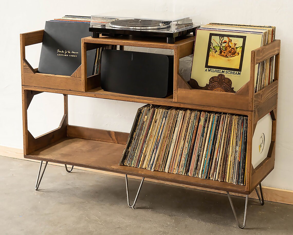The Irving Turntable Station Bookshelf Style Vinyl Record Storage