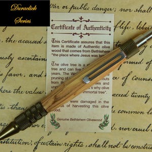 Duraclick 6061-T6 Burnt Bronze Aluminum ballpoint with Olive Wood from Bethlehem - Free Shipping #BP00201