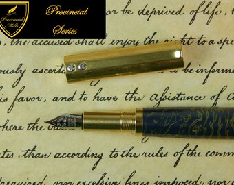 Provincial C3604 Brass Fountain Pen with Navy Titanium and Gold - Free Shipping #ME121
