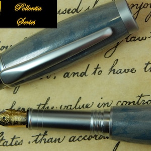 Pollentia Fountain Pen with Blue and Natural Aluminum Body - Free Shipping - #FP10206