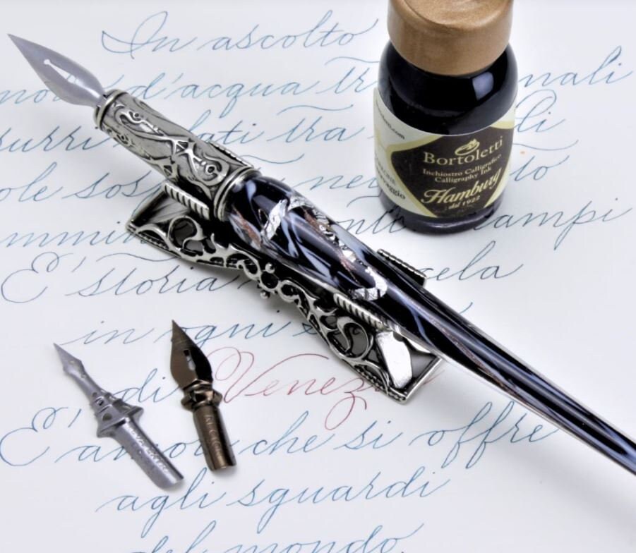 Bortoletti Murano Glass Dip Pen With Bronze Nib Holder Set Etsy