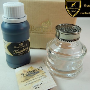 Bortoletti Glass Inkwell with Bronze Cap - comes with 50ml bottle of ink - #CAL50