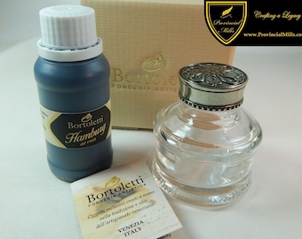 Bortoletti Glass Inkwell with Bronze Cap - comes with 50ml bottle of ink - #CAL50